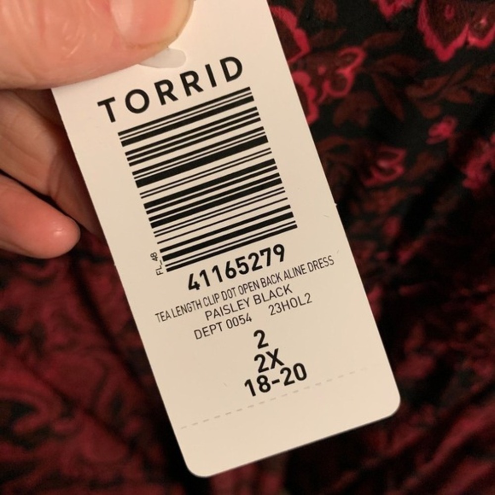 Torrid Midi Dress Tea Length Clip Dot Open Back A-Line Witchy 2 Paisley Black - Picture 11 of 11